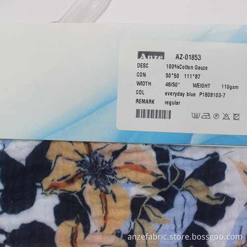 Fashion printed soft 100% organic cotton gauze fabric